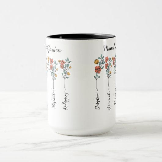 Mama's Garden Custom 6 Names Blumengeschenk für Ma Tasse (Zentrum)