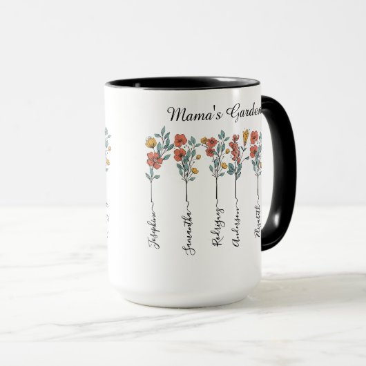 Mama's Garden Custom 6 Names Blumengeschenk für Ma Tasse (VorderseiteRechts)
