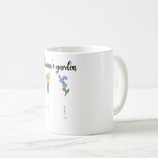 Mamas Garten personalisiert mit 2 Enkelkindern Kaffeetasse (VorderseiteRechts)
