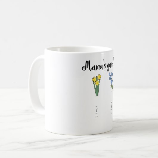 Mamas Garten personalisiert mit 2 Enkelkindern Kaffeetasse (Vorderseite Links)