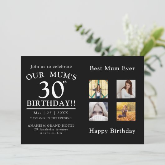 Mama's Geburtstagsparty FotoCollage Einladung (Stehend Vorderseite)