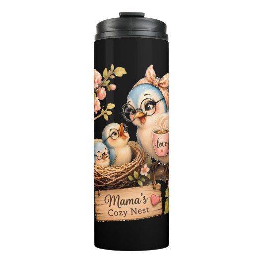 Mamas gemütlicher schwarzer Thermobecher Thermosbecher (Vorderseite)
