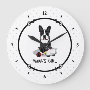Mama's Girl #2 Boston Terrier Dog (schwarz) Niedli Große Wanduhr