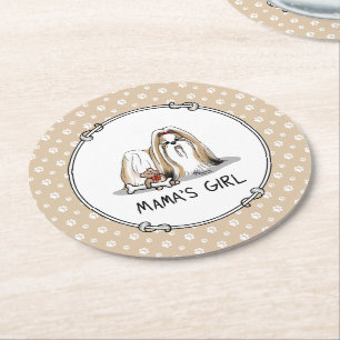 Mamas Girl Shih Tzu (bräunlich weiß) Mama des Hund Runder Pappuntersetzer