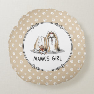 Mamas Girl Shih Tzu (bräunlich weiß) Mama des Hund Rundes Kissen
