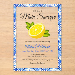 Mama's Haupt Squeeze Blue Tile Lemon Baby Dusche Acryleinladungen