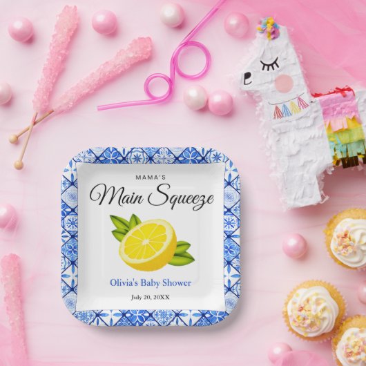 Mama's Haupt Squeeze Blue Tile Lemon Baby Dusche Pappteller (Party)