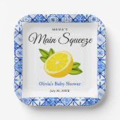 Mama's Haupt Squeeze Blue Tile Lemon Baby Dusche Pappteller (Vorderseite)