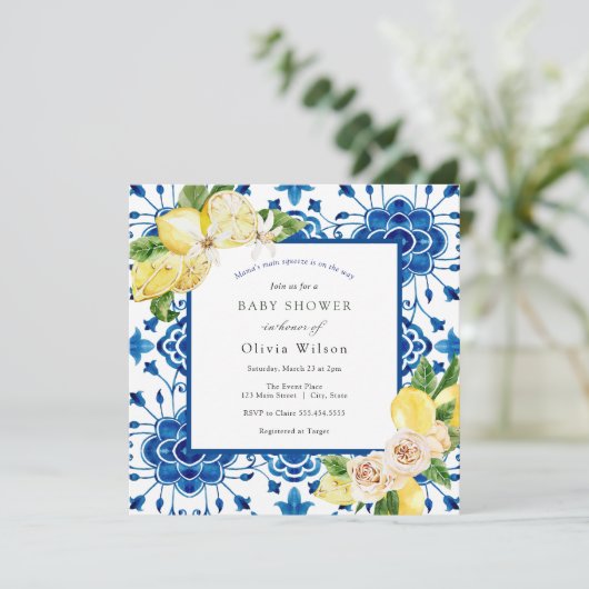 Mamas Haupt-Squeeze-Lemon-Babydusche Einladung (Stehend Vorderseite)