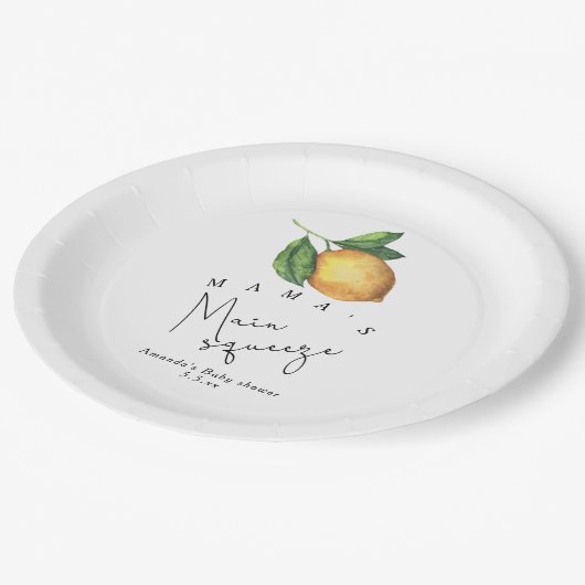 Mama's Haupt-Squeeze Lemon Babydusche Pappteller (Schrägansicht)
