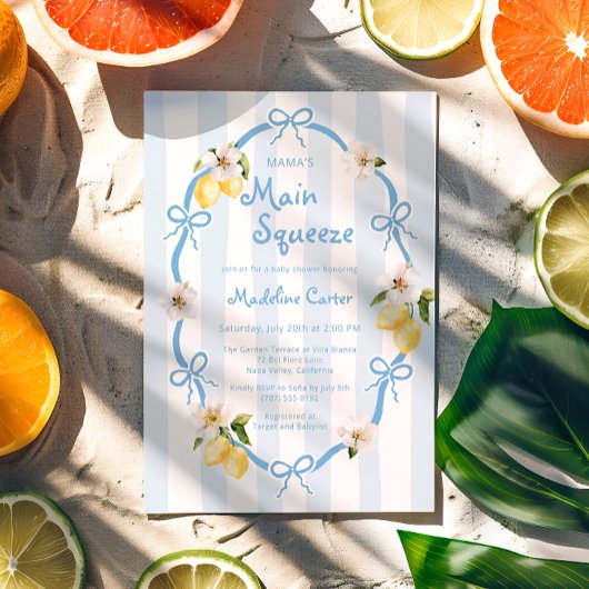 Mama's Haupt Squeeze Lemon Blue Bows Baby Shower Einladung