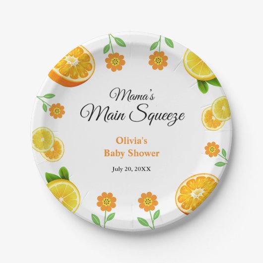 Mama's Haupt-Squeeze Orange Citrus Baby Dusche Pappteller (Vorderseite)
