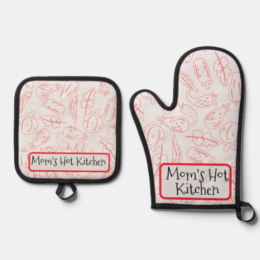 "Mama's Hot Kitchen" Geschenk Ofenhandschuh & Topflappen-Set (Vorderseite)