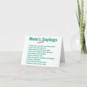 Mamas Lieblingssprüche auf Geschenken für sie. Karte