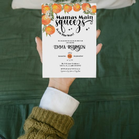 Mamas Main Squeeze Baby Dusche Orange Wasserfarbe Einladung