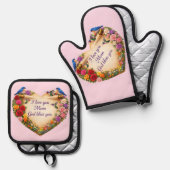 Mamas rosa Blumen-Herz-Ofenhandschuhe / Topflappen Ofenhandschuh & Topflappen-Set (Vorderseite/Rückseite)
