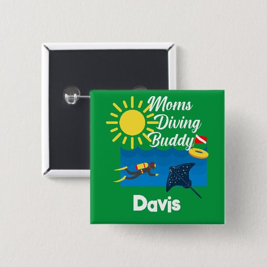 Mamas tauchen Buddy Design - Square Magnet Button (Vorne & Hinten)