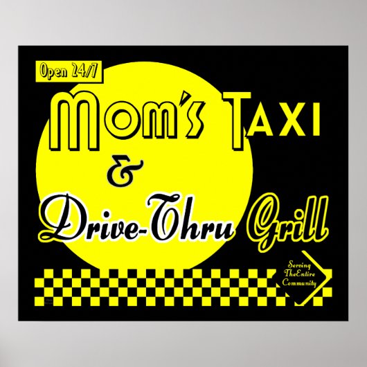 Mamas Taxi & Drive Thru Grill Retro Küche Art Poster (Vorne)