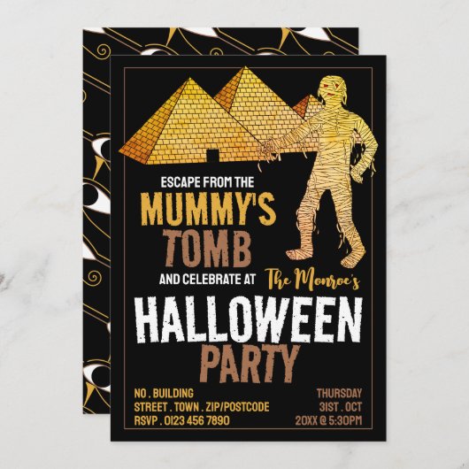 Mama's Tomb-Thema, Escape Room Halloween-Party Einladung (Vorne/Hinten)