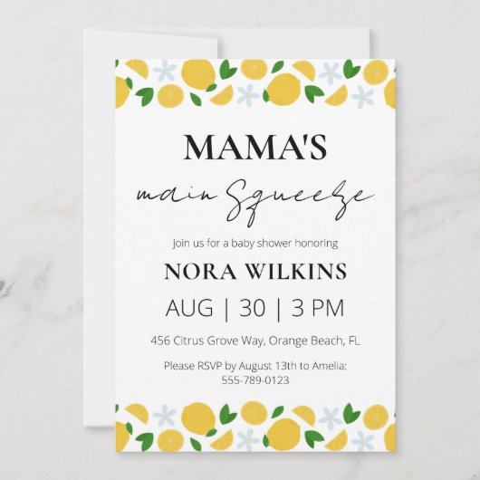 Mamas wichtigste Zitrusfrüchtedusche Einladung (Vorderseite)