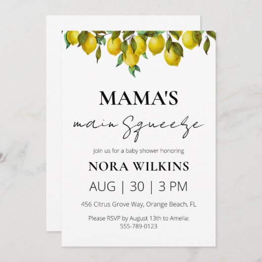 Mamas wichtigste Zitrusfrüchtedusche Einladung (Vorne/Hinten)