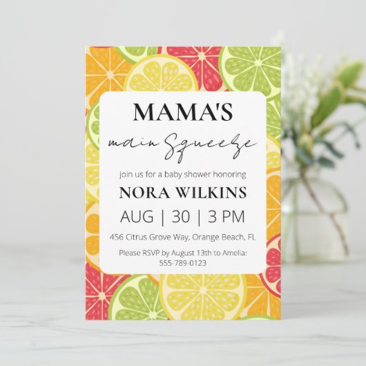Mamas wichtigste Zitrusfrüchtedusche Einladung (Stehend Vorderseite)