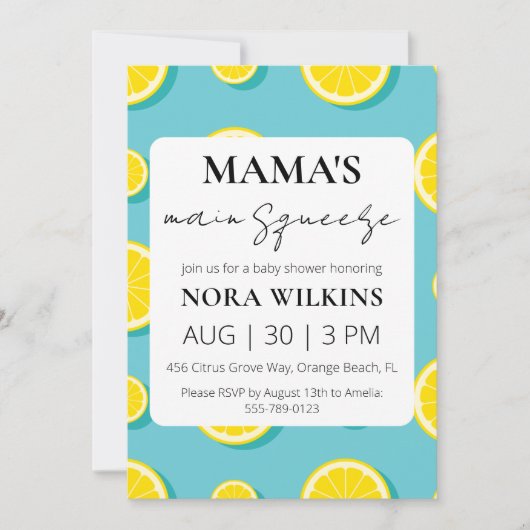 Mamas wichtigste Zitrusfrüchtedusche Einladung (Vorderseite)