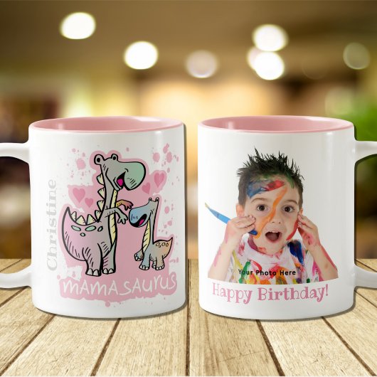 Mamasaurus Dino Mama Happy Birthday Foto Custom Zweifarbige Tasse