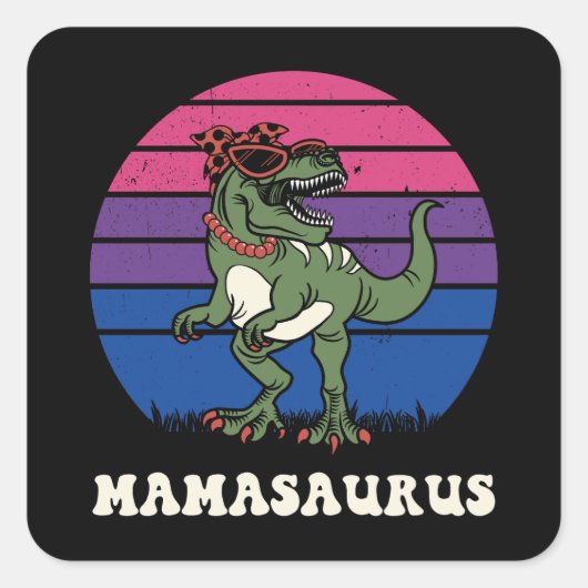 Mamasaurus Funny Dinosaur auf der Bisexual Flag Su Quadratischer Aufkleber (Vorderseite)