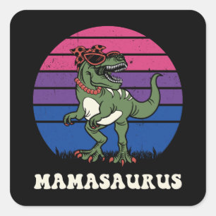 Mamasaurus Funny Dinosaur auf der Bisexual Flag Su Quadratischer Aufkleber