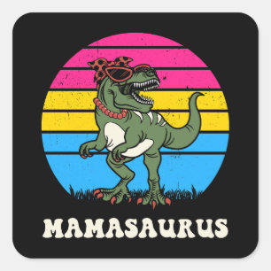 Mamasaurus Funny Dinosaur auf Pansexual Flag Sunse Quadratischer Aufkleber