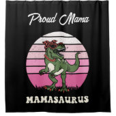 Mamasaurus Funny Dinosaur auf Pink Colors Sunset Duschvorhang (Vorderseite)
