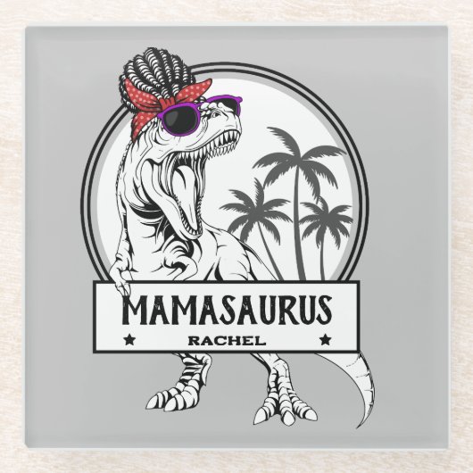 Mamasaurus Mama T rex Dino Funny Individuelle Name Glasuntersetzer (Vorderseite)