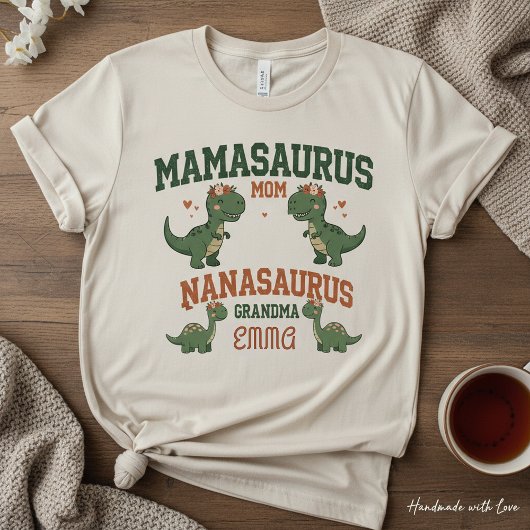 Mamasaurus & Nanasaurus Personalized Dinosaur  Tri-Blend Shirt