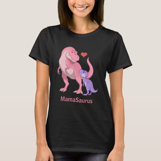 MamaSaurus Pink T-Rex und Lila Baby Dinosaur T-Shirt (Vorderseite)