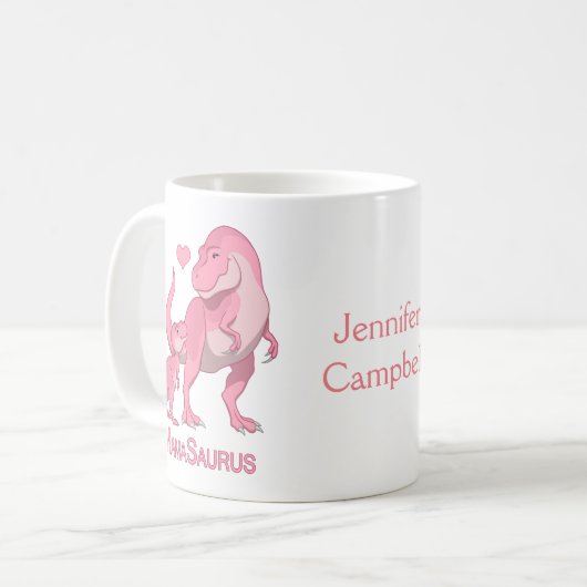 MamaSaurus T-Rex and Baby Girl Dinosaurs Kaffeetasse (Vorderseite Links)