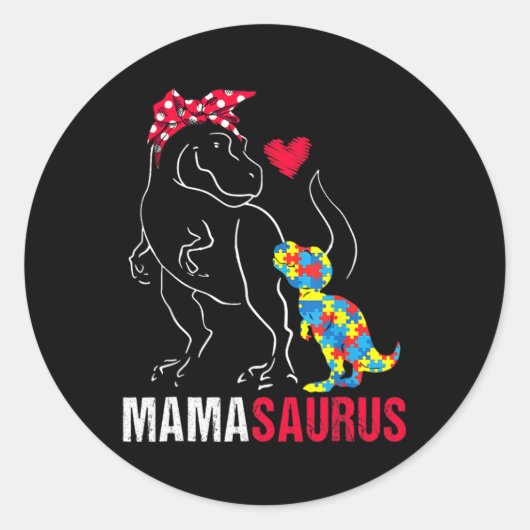 Mamasaurus T Rex Dinosaur Mama Saurus Autism Aware Runder Aufkleber (Vorderseite)