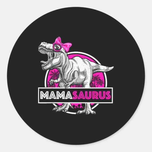 Mamasaurus T-rex Matching Funny Mother Saurus Dino Runder Aufkleber (Vorderseite)