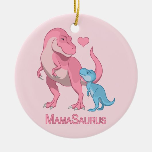 MamaSaurus T-Rex und Baby Boy Dinosaurier Keramik Ornament (Vorne)