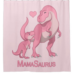 MamaSaurus T-Rex und Baby Girl Dinosaurs Duschvorhang