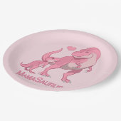 MamaSaurus T-Rex und Baby Girl Dinosaurs Pappteller (Schrägansicht)