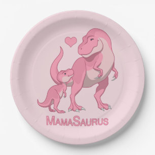 MamaSaurus T-Rex und Baby Girl Dinosaurs Pappteller