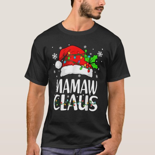 Mamaw Claus Christmas Lights Pajama Family Matchin T-Shirt (Vorderseite)