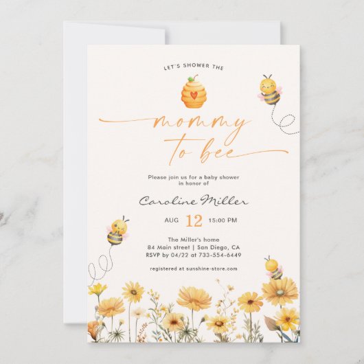 Mami to be Wildblume Baby Shower Honey Bee Einladung (Vorderseite)