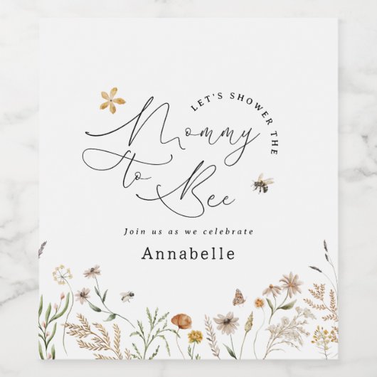 Mami to be Wildblume Babydusche Weinetikett (Einzelnes Label)