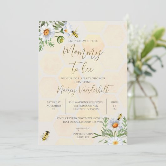 Mami to Bee Baby Shower Einladung (Stehend Vorderseite)