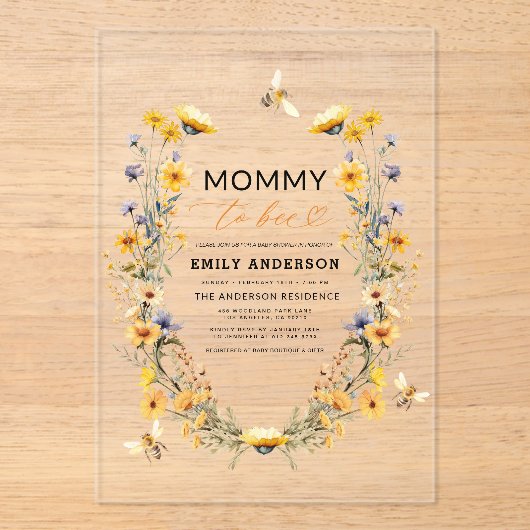 Mami to Bee Wildblume Geschlecht Neutrale Babydusc Acryleinladungen (Vorderseite)