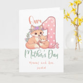 Mami und Baby Fuchs Rosa 1. Muttertag Karte (Gelbe Blume)