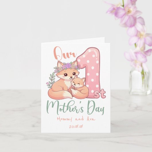 Mami und Baby Fuchs Rosa 1. Muttertag Karte (Orchidee)