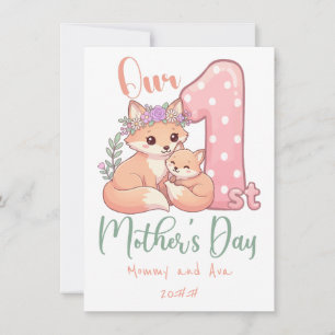 Mami und Baby Fuchs Rosa 1. Muttertag Mitteilungskarte